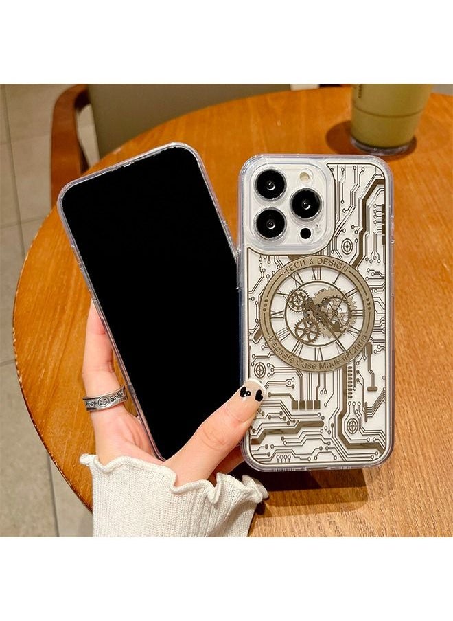 Generic - Magnetic Bronzing Clear Case for iPhone 14 Pro Max with Camera Lens Protector Full Protection Polypropylene Case Compatible with Elegant Anti-Scratch Case Cover 6.7 Inch Punk Machinery Gold - Image 1