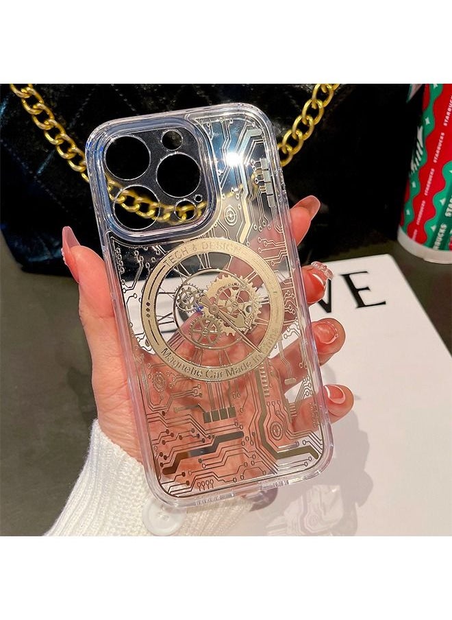 Generic - Magnetic Bronzing Clear Case for iPhone 14 Pro Max with Camera Lens Protector Full Protection Polypropylene Case Compatible with Elegant Anti-Scratch Case Cover 6.7 Inch Punk Machinery Gold - Image 1