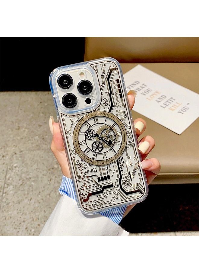 Generic - Magnetic Bronzing Clear Case for iPhone 14 Pro Max with Camera Lens Protector Full Protection Polypropylene Case Compatible with Elegant Anti-Scratch Case Cover 6.7 Inch Punk Machinery Gold - Image 1