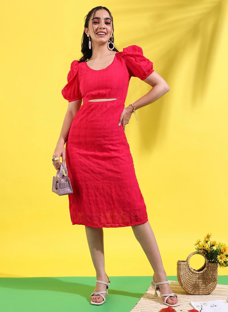 كامبوس سوترا Campus Sutra Women's Solid Red Dress With Cutout Detail