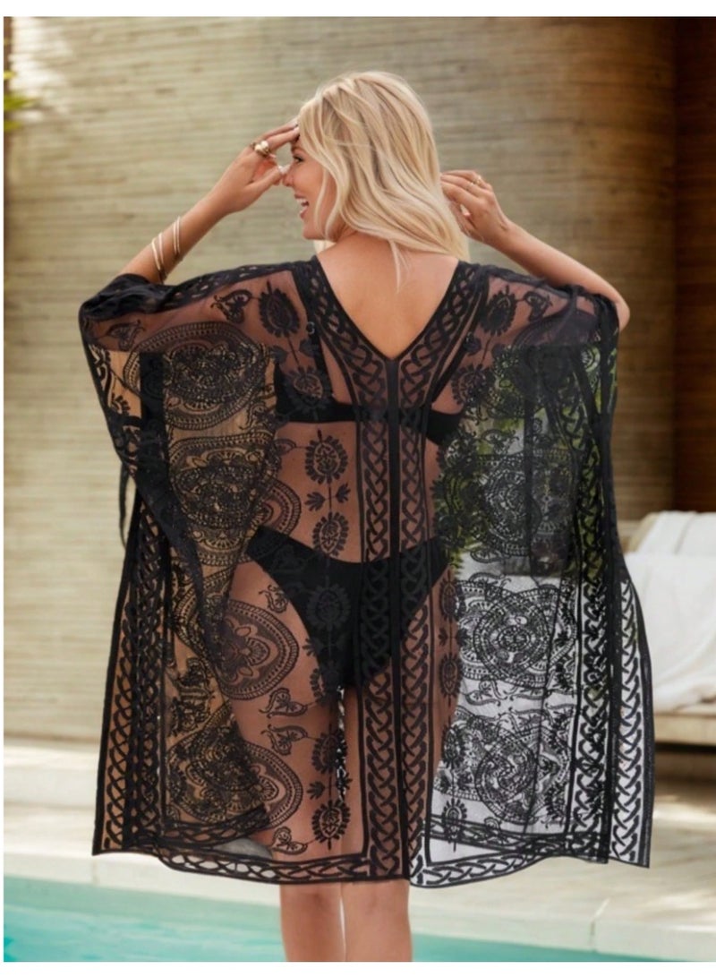 Shein New Arrival Loose Lace Sexy Cover Up, Beach Dress, Bikini Sunscreen Shirt For Women,Travel Essential,Holiday - Image 3