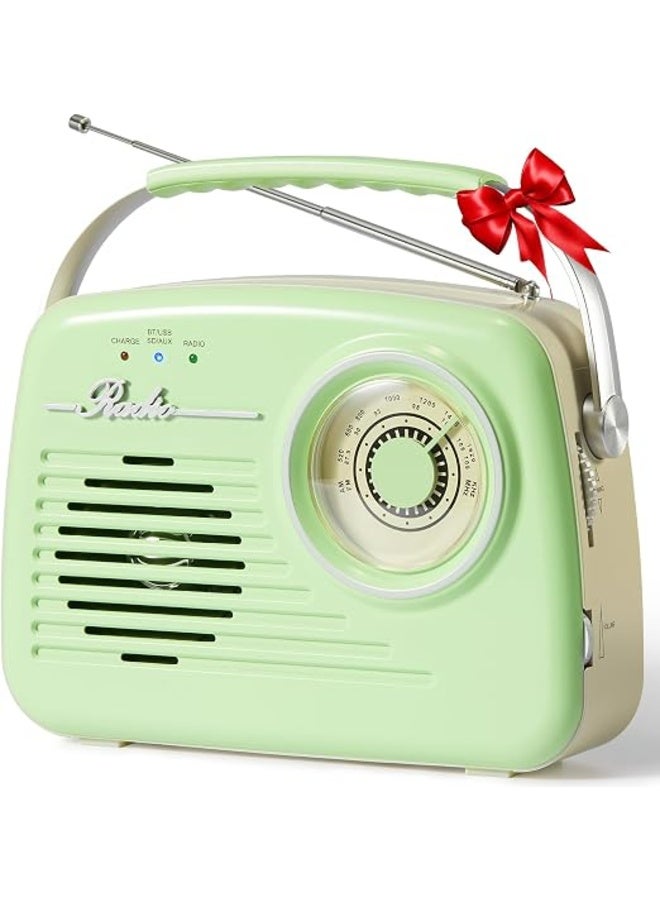راديو محمول AM/FM، تصميم كلاسيكي عتيق، بلوتوث، قارئ بطاقة SD، مدخل AUX وUSB، مشغل MP3، يعمل بالبطارية والكهرباء، أخضر - Image 1