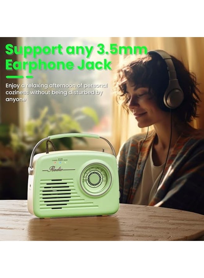 راديو محمول AM/FM، تصميم كلاسيكي عتيق، بلوتوث، قارئ بطاقة SD، مدخل AUX وUSB، مشغل MP3، يعمل بالبطارية والكهرباء، أخضر - Image 2
