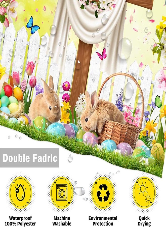 Mocsicka Spring Easter Shower Curtain Wishes He is Risen Bathroom Curtain The Cross Spring Floral Bunny Polyester Fabric Shower Curtain Set 72x72 Inch with 12 Hooks - Image 3