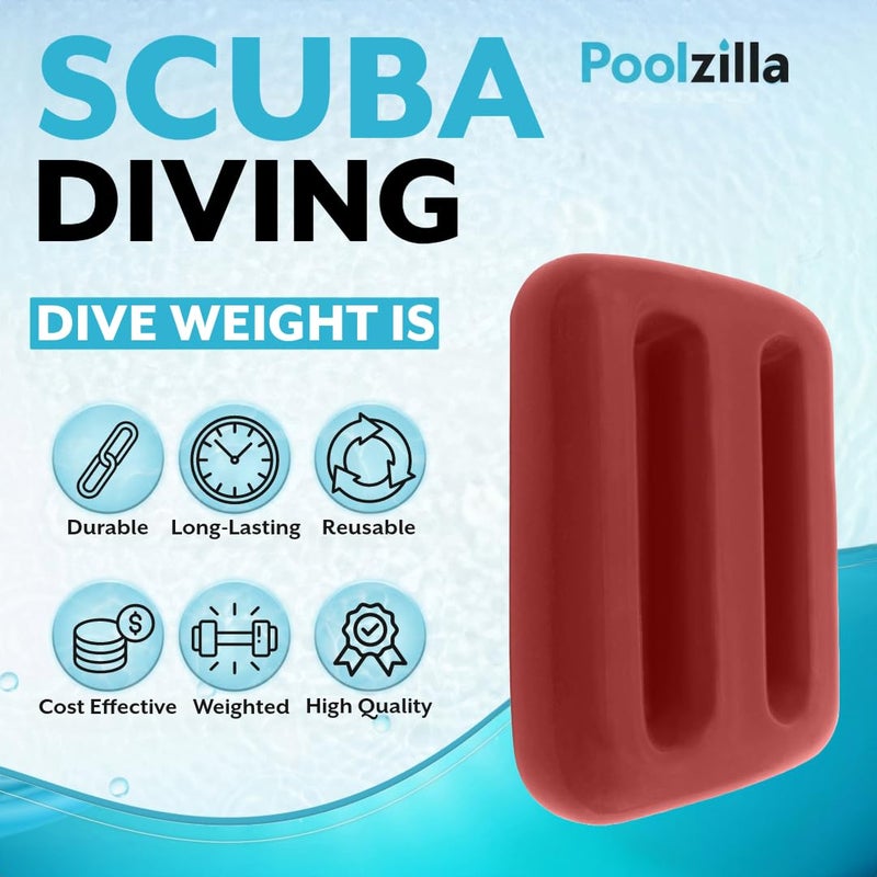 Poolzilla Diving Weight (2 Pack) 1.1 LB(0.5 Kg) for Scuba Diving, Diving Weight in Red, Lead Weight with Slits for Placement Along Belt - Image 3
