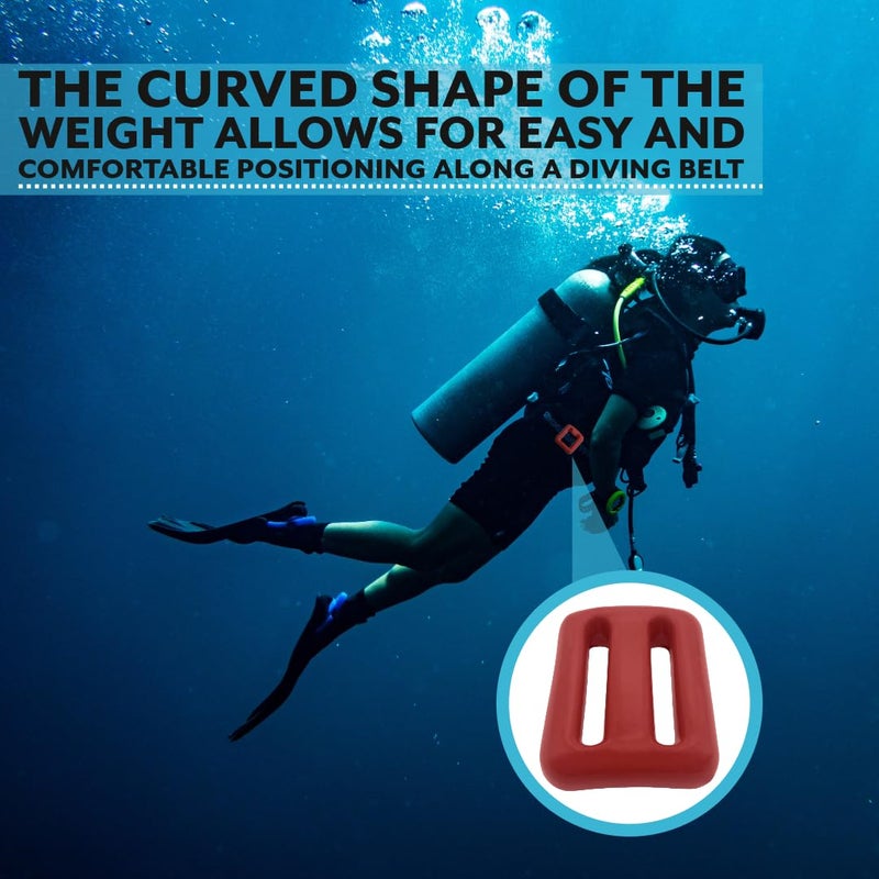 Poolzilla Diving Weight (2 Pack) 1.1 LB(0.5 Kg) for Scuba Diving, Diving Weight in Red, Lead Weight with Slits for Placement Along Belt - Image 4