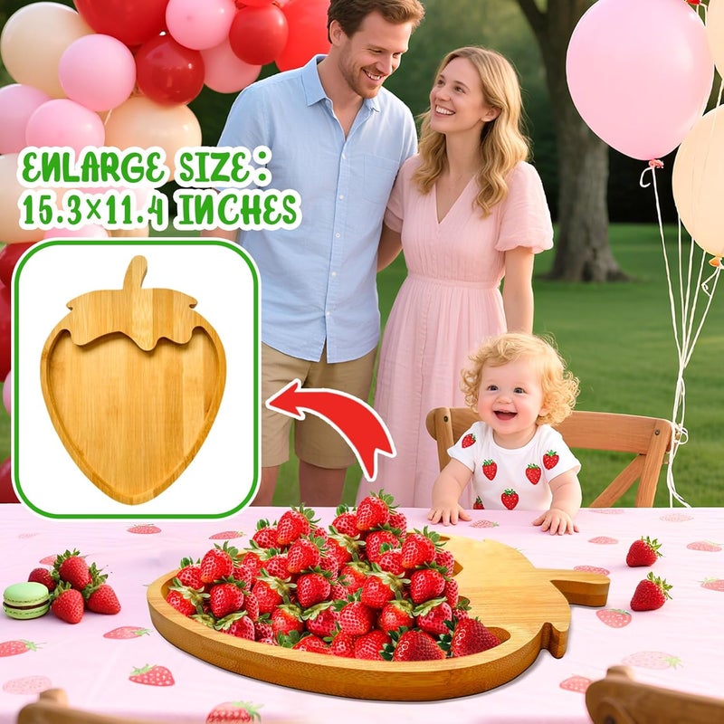 Easma Large Strawberry Party Decorations Wooden Strawberry Charcuterie Board for Tabletop Berry Serving Trays Outdoor Food Platters for Baby Shower Party Supplies Fillable Dish Plates for Berry 1st Birthday - Image 5