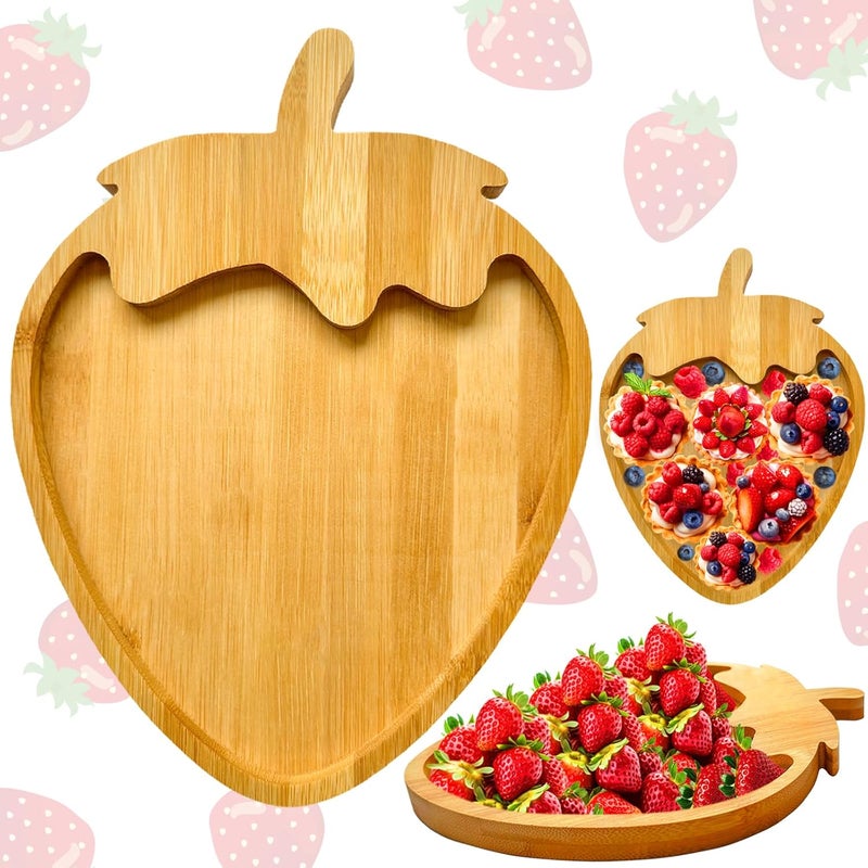 Easma Large Strawberry Party Decorations Wooden Strawberry Charcuterie Board for Tabletop Berry Serving Trays Outdoor Food Platters for Baby Shower Party Supplies Fillable Dish Plates for Berry 1st Birthday - Image 1
