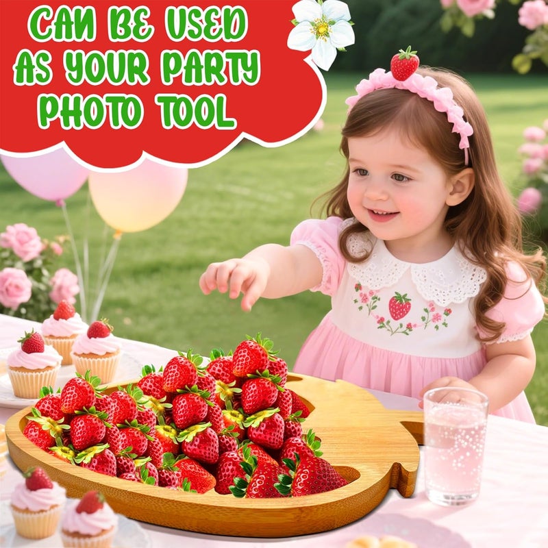 Easma Large Strawberry Party Decorations Wooden Strawberry Charcuterie Board for Tabletop Berry Serving Trays Outdoor Food Platters for Baby Shower Party Supplies Fillable Dish Plates for Berry 1st Birthday - Image 3