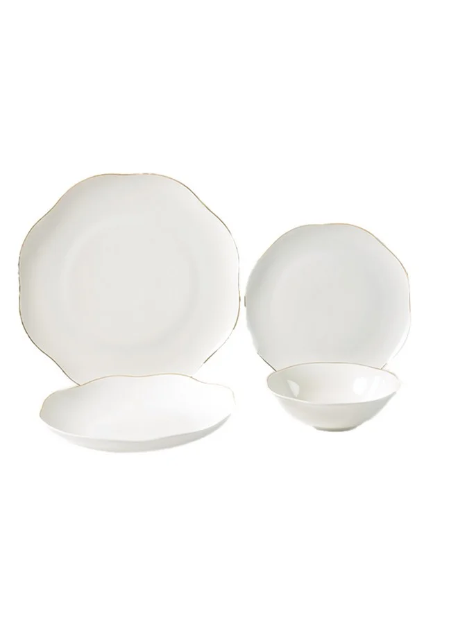 Bien Servi 16-Piece Tulip Newbone Elegant Design Dinner Set White and Gold 31 x 35 x 37 cm 1MMGK-TP