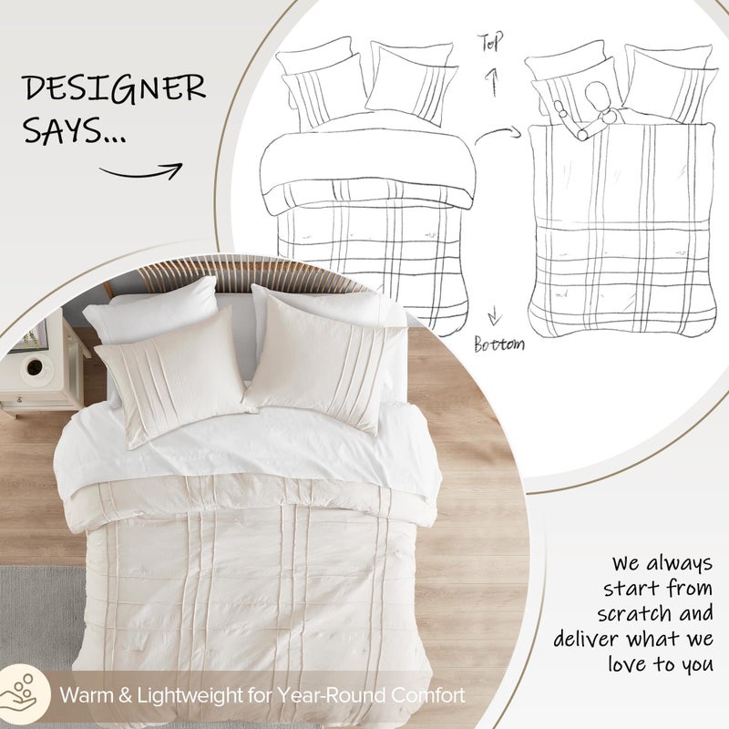 Comfort Spaces Cream King Size Comforter Set - 3 Pieces Pintuck Pleated Bedding Sets, All Season Lightweight, Extra Softness Pre-Washed Microfiber King Bed Set, Shams - Image 4