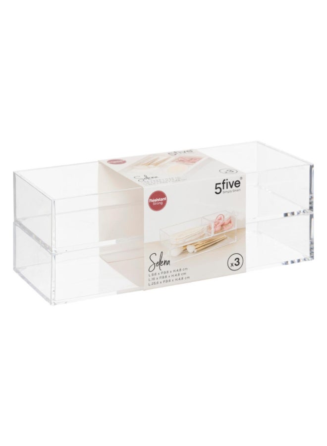 Five Simply Smart Selena 3-Compartment Rectangular Modular Tray Clear 4.6 x 9.5 x 25.6 cm 200133 - Image 2