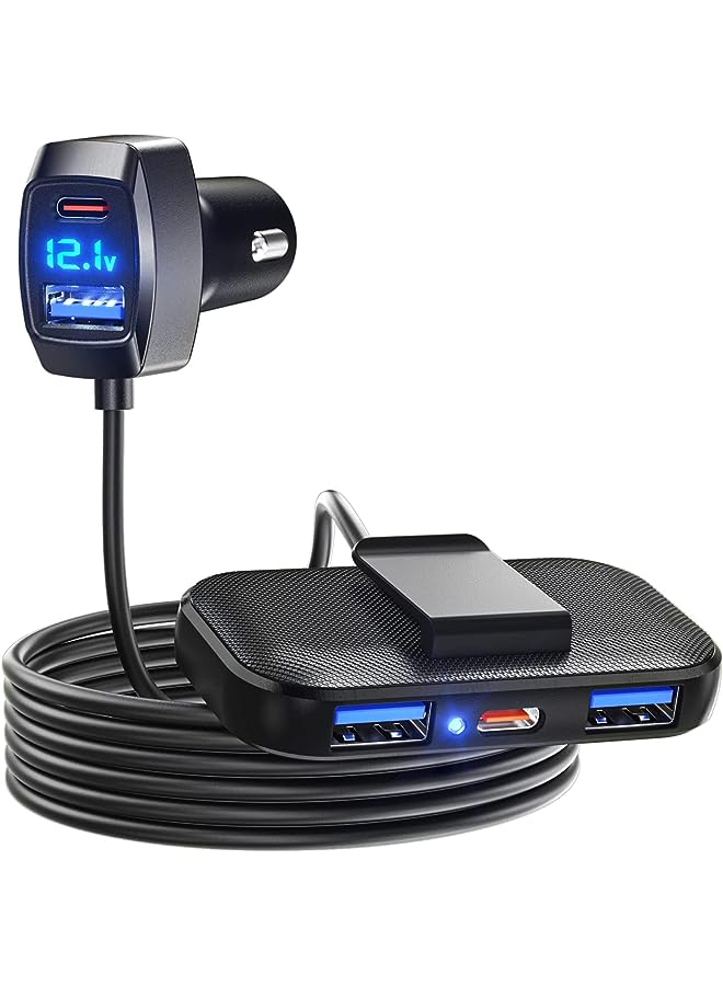 Lencent Multi Ports Car Charger, LENCENT 31W Car Charger Adapter, 3 USB A & 2 Type C Ports for Smart Phone, Voltage Detection, Multi Cigarette Lighter USB Charger with 5FT/1.5M Cable for Back Seat Charging - Image 1