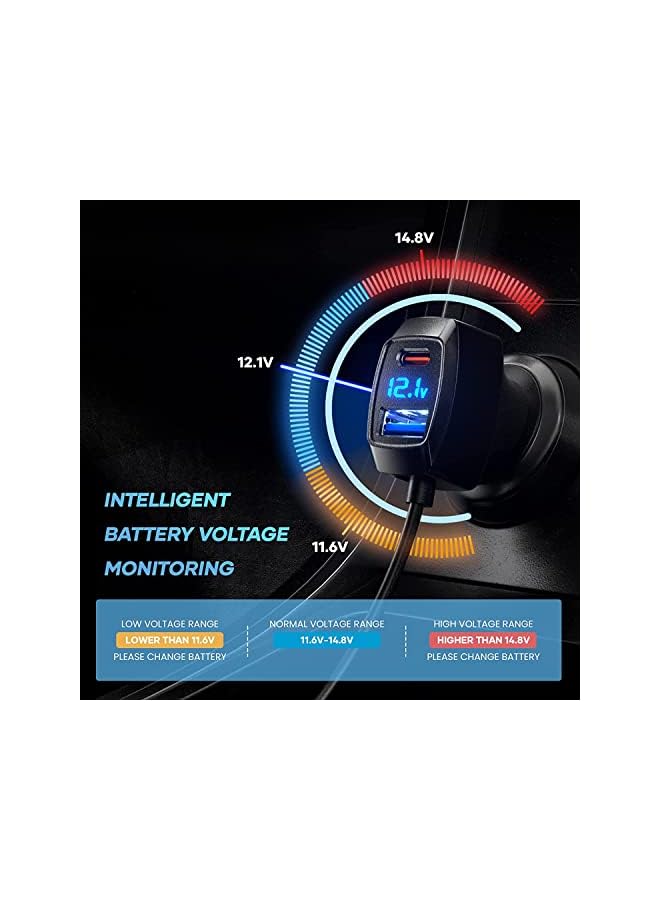 Lencent Multi Ports Car Charger, LENCENT 31W Car Charger Adapter, 3 USB A & 2 Type C Ports for Smart Phone, Voltage Detection, Multi Cigarette Lighter USB Charger with 5FT/1.5M Cable for Back Seat Charging - Image 4