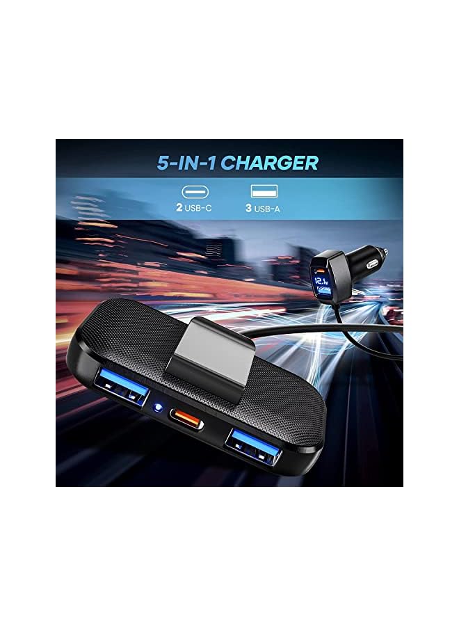 Lencent Multi Ports Car Charger, LENCENT 31W Car Charger Adapter, 3 USB A & 2 Type C Ports for Smart Phone, Voltage Detection, Multi Cigarette Lighter USB Charger with 5FT/1.5M Cable for Back Seat Charging - Image 3