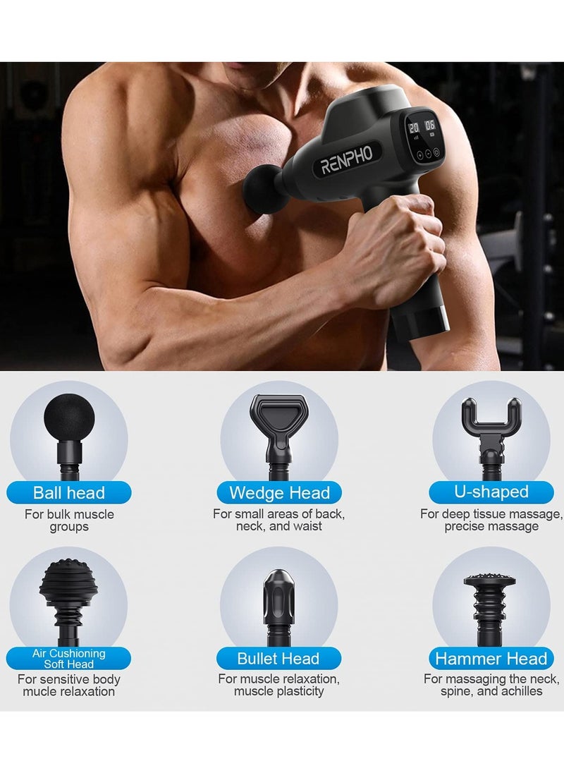 RENPHO Percussion Massagegun, Professional Powerful Quiet Deep Tissue Massager, 20 Speeds, Electric Massagegun With Case, 6 Massage Heads  - Image 5