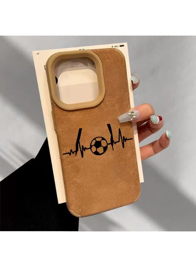 تيمو غطاء هاتف بنمط نبضات قلب كرة القدم البني، تصميم عالي الجودة كلاسيكي، غطاء هاتف جلدي كامل بفتحات كبيرة جديد، ومميز متوافق مع ايفون 16 بروماكس - Image 2