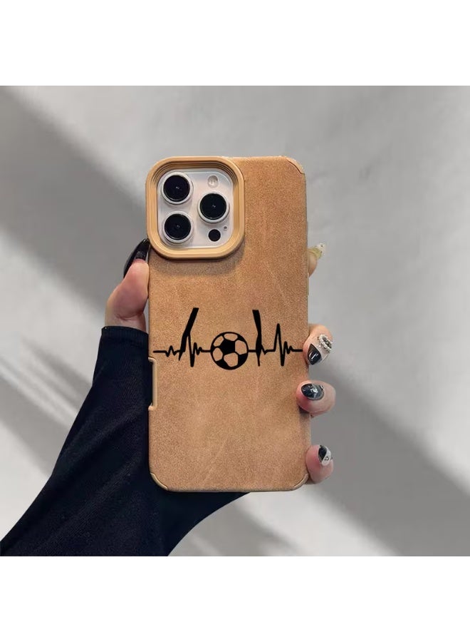 تيمو غطاء هاتف بنمط نبضات قلب كرة القدم البني، تصميم عالي الجودة كلاسيكي، غطاء هاتف جلدي كامل بفتحات كبيرة جديد، ومميز متوافق مع ايفون 16 بروماكس - Image 1