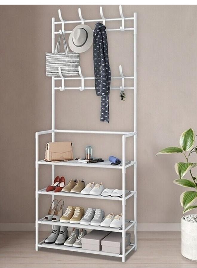 RACK STORE Multifunctional Entryway Coat And Shoe Rack 4 Tier Hallway Bench Storage Organizer with 8 Hooks For Living Room White Color - Image 3