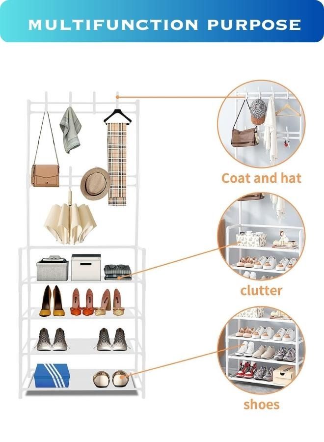 RACK STORE Multifunctional Entryway Coat And Shoe Rack 4 Tier Hallway Bench Storage Organizer with 8 Hooks For Living Room White Color - Image 4