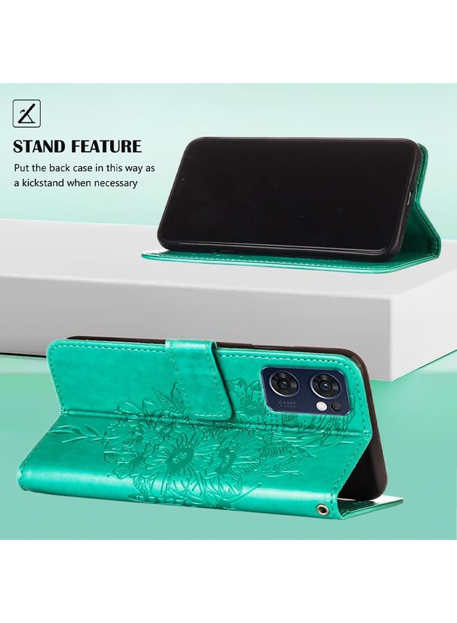 اس-توب جراب لهاتف OPPO Reno7 5G Global/Find X5 Lite مصنوع من الجلد المنقوش على شكل فراشة - Image 3