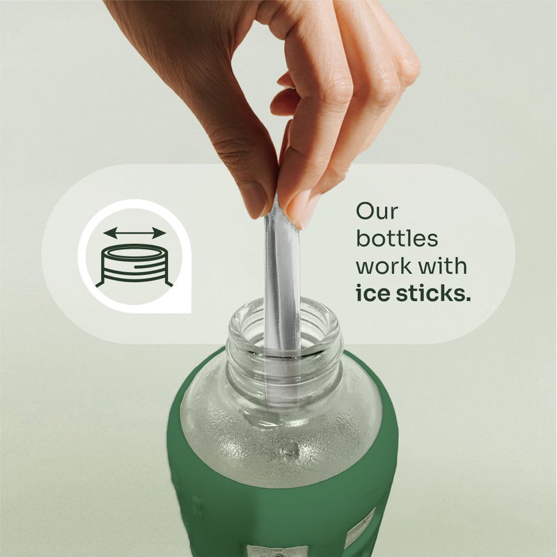 purifyou 40oz / 32oz / 22oz / 12oz Borosilicate Glass Water Bottle with Time & Volume Markers, Silicone Sleeve, Stainless Steel Lid | Reusable Glass Bottle for Water & Juice (32oz Shale Green) - Image 5