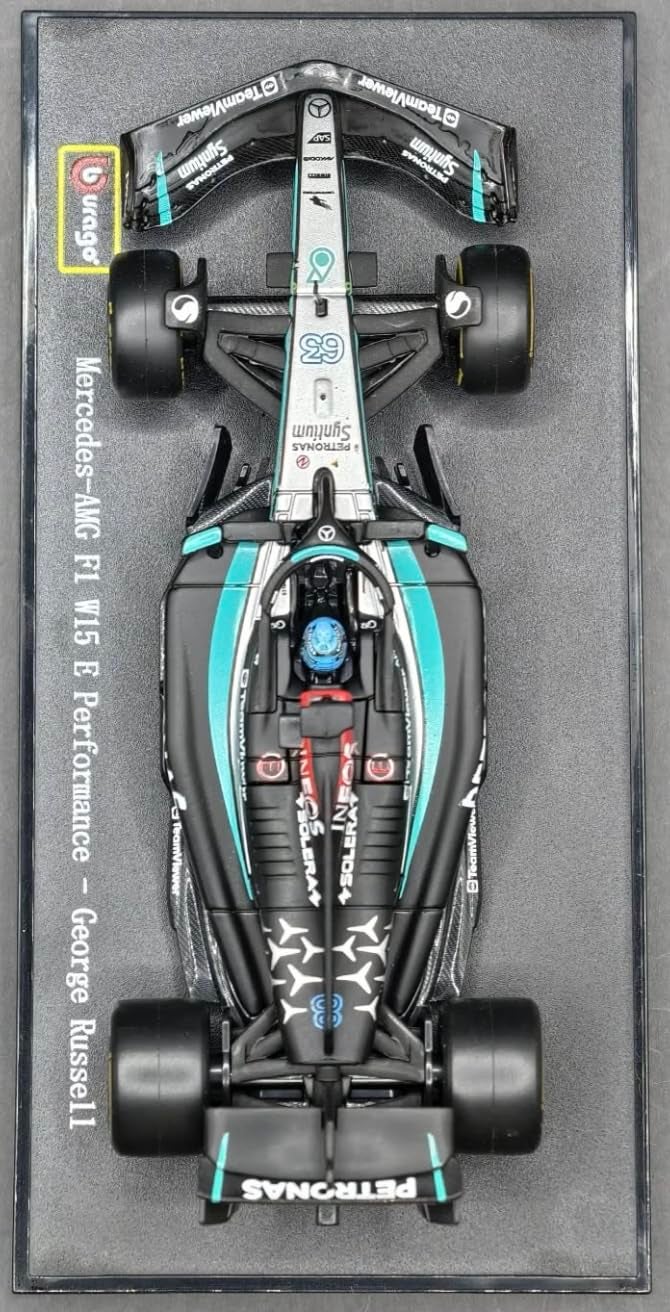 Bburago Metal - 1/43 Scale Model Compatible with Mercedes-AMG Petronas F1 W15# 63 Compatible with George Russell Season 2024 Racing Car Replica, Black - Image 2