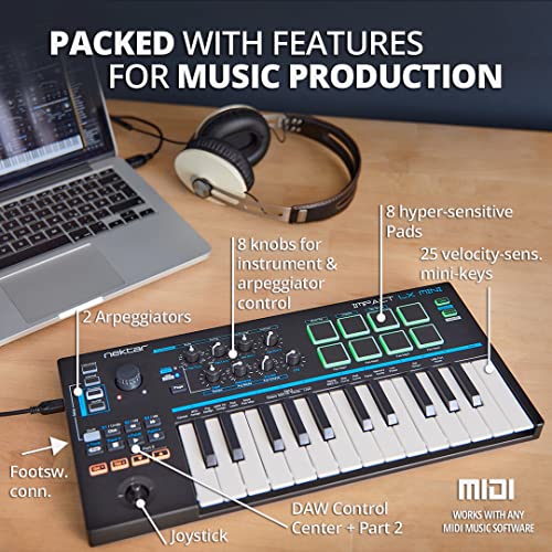 Nektar Impact LX Mini 25-key USB MIDI Controller Keyboard with Nektar DAW Integration, 8 Velocity-Sensitive Pads, Arpeggiator and Note Repeat Mode and Software Bundle - Image 3