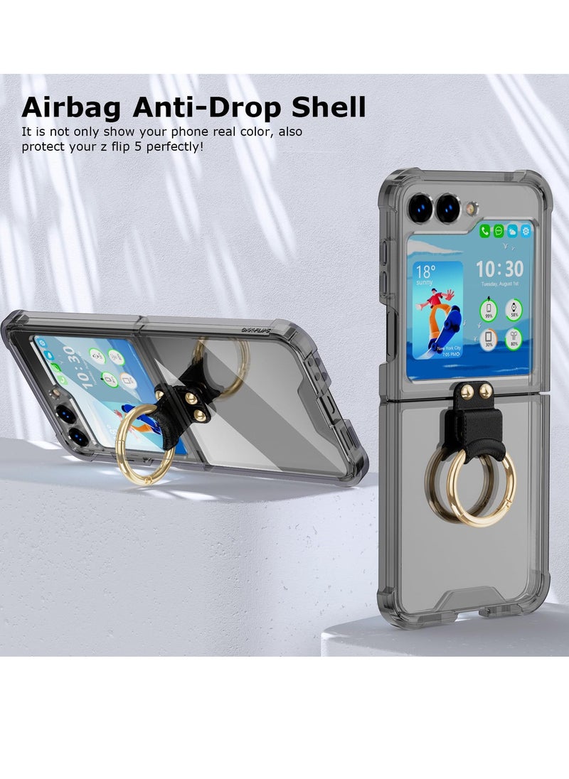 Excefore - Anti-Fall Shockproof Protective Phone Cover Case, Designed for Samsung Galaxy Z Flip 5 Case Clear with Ring, Compatible with Galaxy Z Flip 5 Case 5 G 2023 (Black) - Image 1