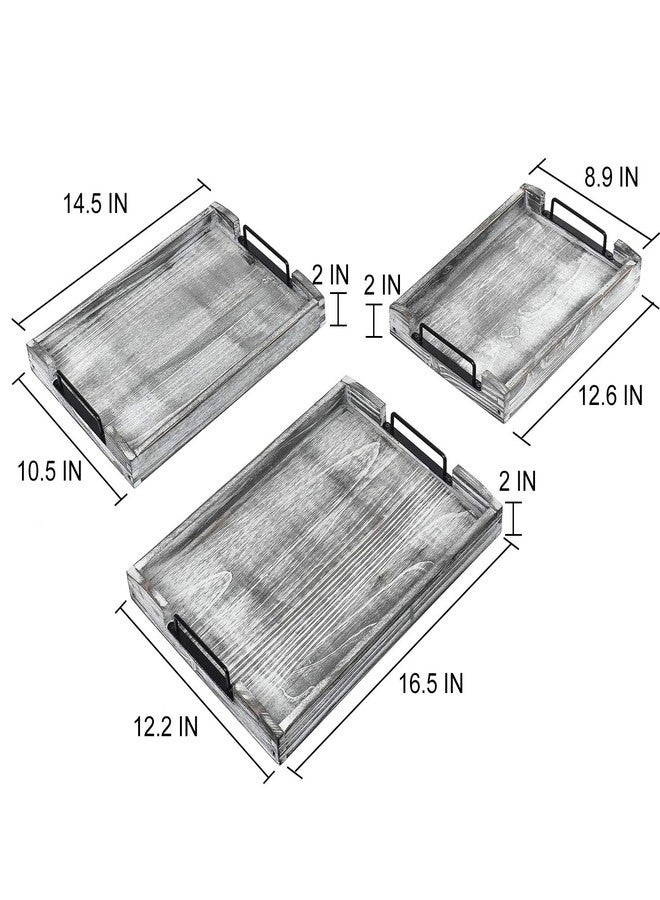 VERGOODR Country Rustic Torched Wood Nesting Breakfast Serving Trays with Handles, Set of 3 (White Grayish) - Image 2
