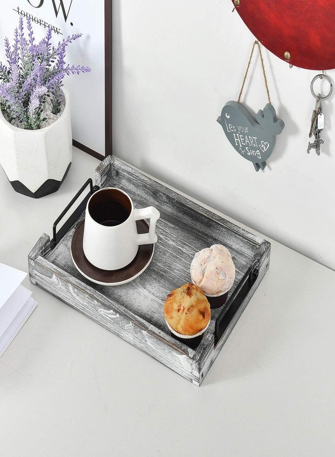 VERGOODR Country Rustic Torched Wood Nesting Breakfast Serving Trays with Handles, Set of 3 (White Grayish) - Image 4