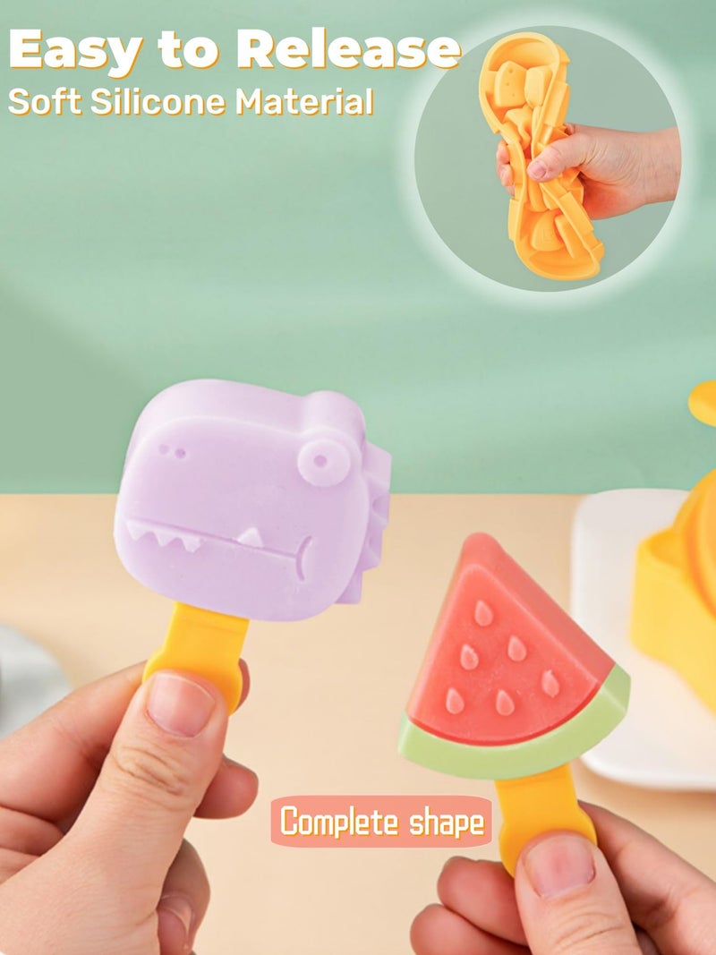 Zigihos Silicone Popsicle Molds, Dinosaur Animal Small Mini Popsicles Molds, Fun Shaped Homemade Ice Popsicle Molds Set, BPA Free (Yellow-lemon(6 pieces)) - Image 3