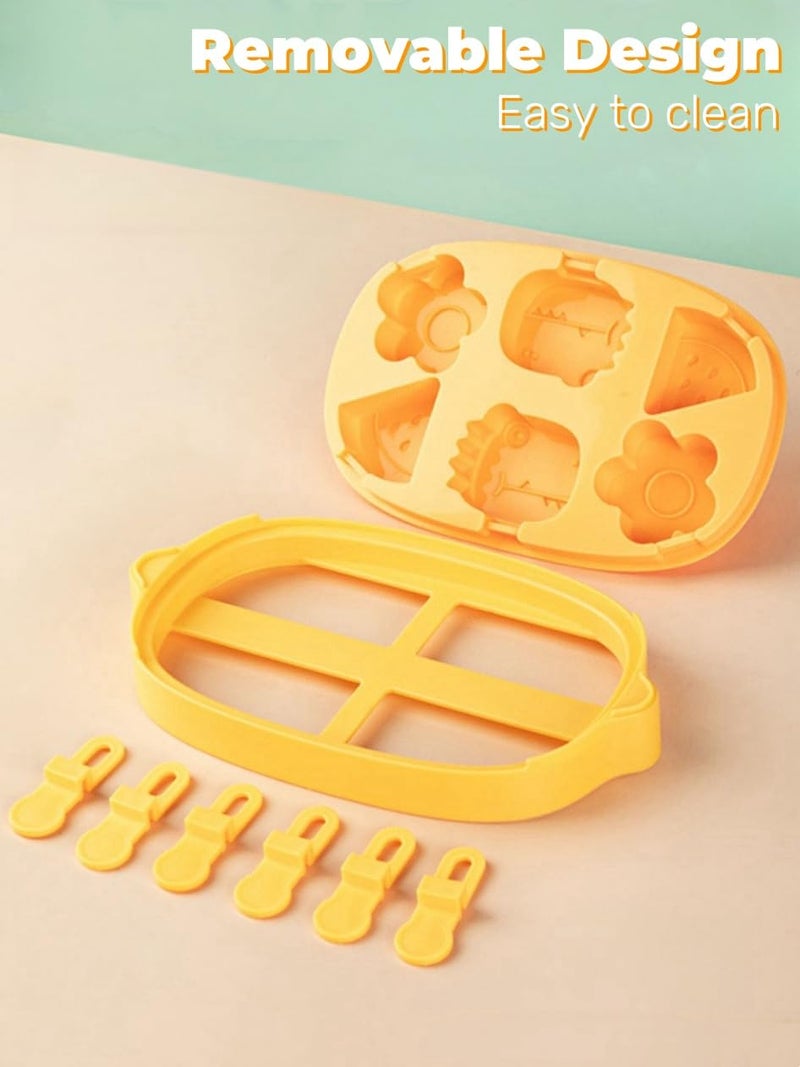 Zigihos Silicone Popsicle Molds, Dinosaur Animal Small Mini Popsicles Molds, Fun Shaped Homemade Ice Popsicle Molds Set, BPA Free (Yellow-lemon(6 pieces)) - Image 4