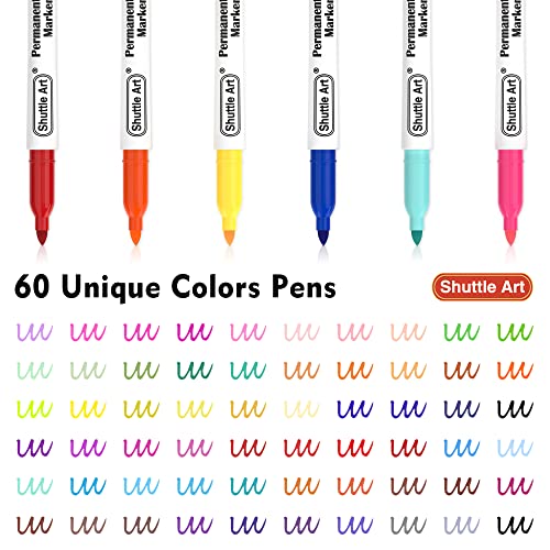 Shuttle Art 60 Colors Permanent Markers, Fine Point, Assorted Colors, Works on Plastic,Wood,Stone,Metal and Glass for Doodling, Coloring, Marking - Image 3