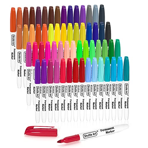 Shuttle Art 60 Colors Permanent Markers, Fine Point, Assorted Colors, Works on Plastic,Wood,Stone,Metal and Glass for Doodling, Coloring, Marking - Image 1