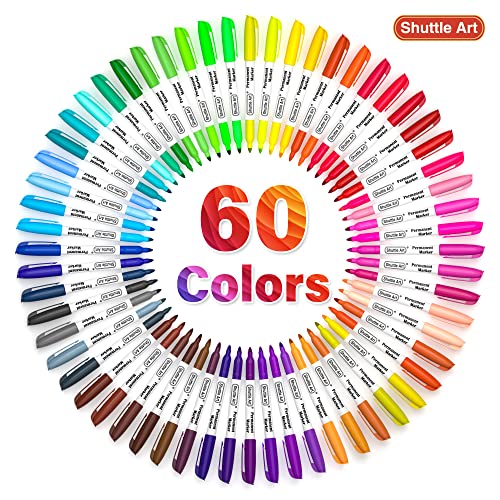 Shuttle Art 60 Colors Permanent Markers, Fine Point, Assorted Colors, Works on Plastic,Wood,Stone,Metal and Glass for Doodling, Coloring, Marking - Image 2