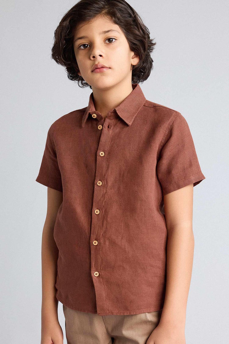 DeFacto Brown Boy Regular Fit Short Sleeve Shirt Casual - Image 3