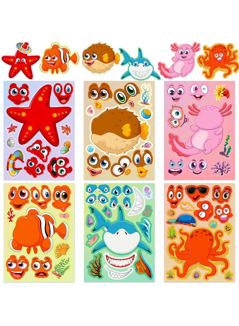 18 Sheets Make Your Own Sea Animal Stickers for Kids, Make a Face Sticker Mix and Match Sticker for Kids Activities - Image 2