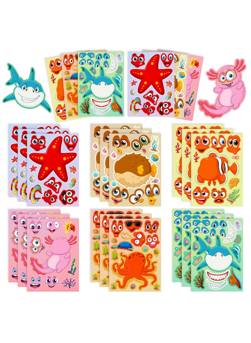 18 Sheets Make Your Own Sea Animal Stickers for Kids, Make a Face Sticker Mix and Match Sticker for Kids Activities - Image 1