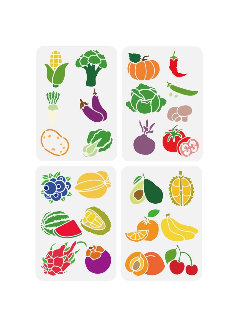 FINGERINSPIRE FINGERINSPIRE 4 PCS Various Fruits and Vegetables Painting Stencil 8.3x11.7inch Reusable Farm Vegetable Fruits Template Pumpkin Tomato Chili Carrot Banana Watermelon Peach Pear Stencil for Painting 
