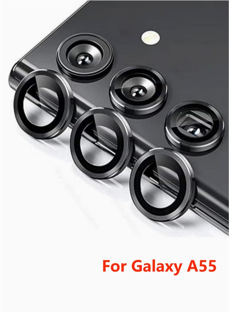 Samsung Galaxy A55 Camera Lens Protector, Individual Tempered Glass Camera Screen Protector Metal Ring Lens Cover for Galaxy A55 Accessories, 1 Set (Black)  - Image 1