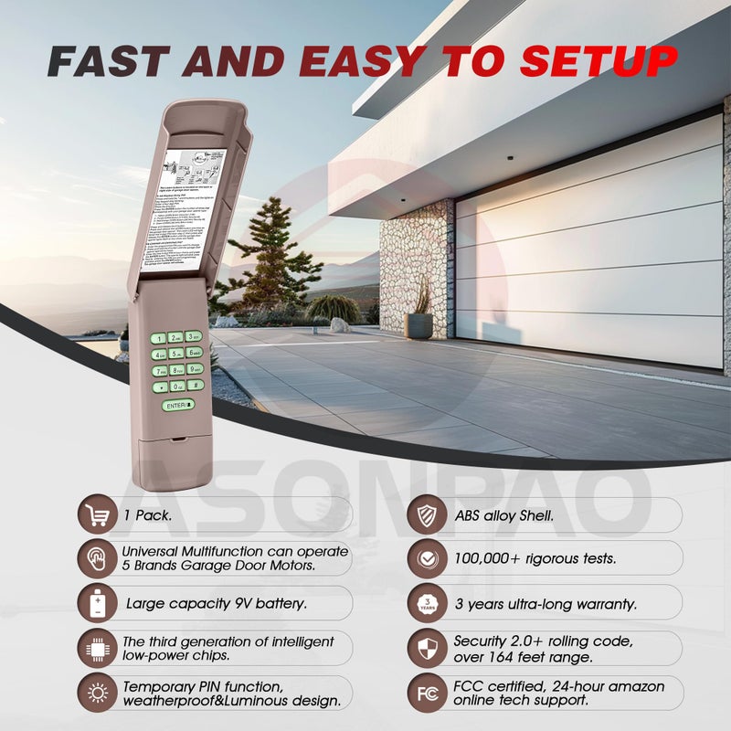 ASONPAO 1 لـ 877MAX Premium Universal Wireless Liftmaster فتحت باب المرآب لوحة المفاتيح ضمان 3 سنوات - Image 3