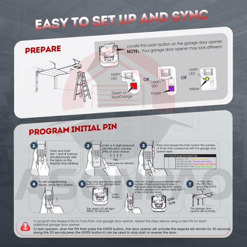 ASONPAO 1 لـ 877MAX Premium Universal Wireless Liftmaster فتحت باب المرآب لوحة المفاتيح ضمان 3 سنوات - Image 5
