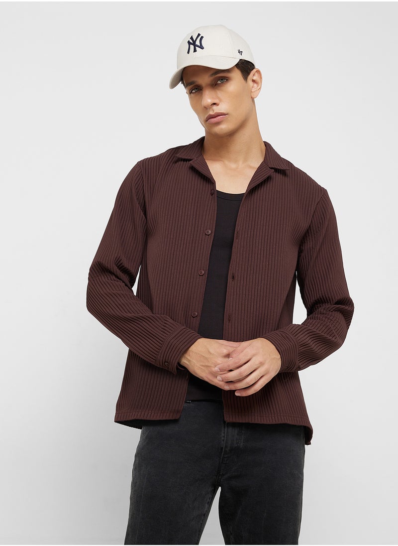 TOPMAN Topman long sleeve regular fit revere plisse shirt  - Image 1