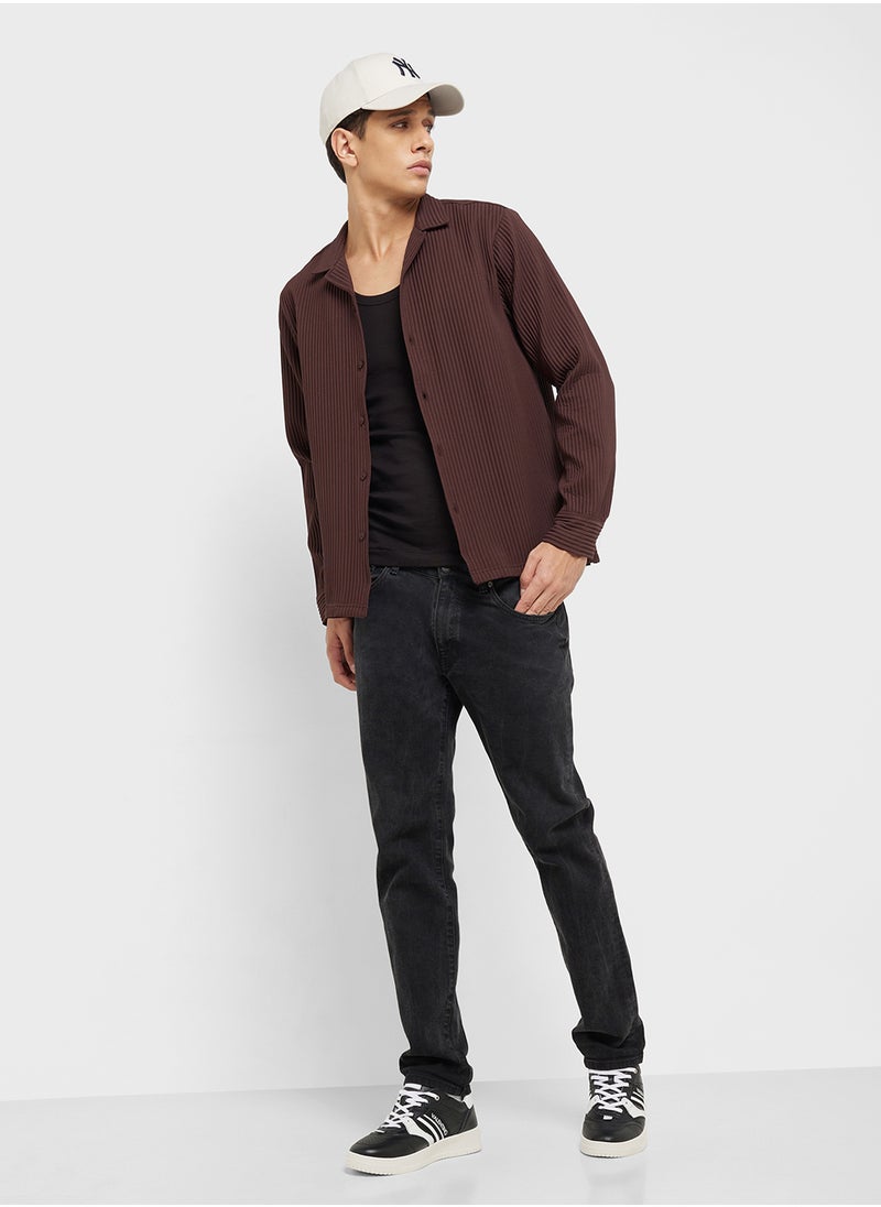 TOPMAN Topman long sleeve regular fit revere plisse shirt  - Image 4
