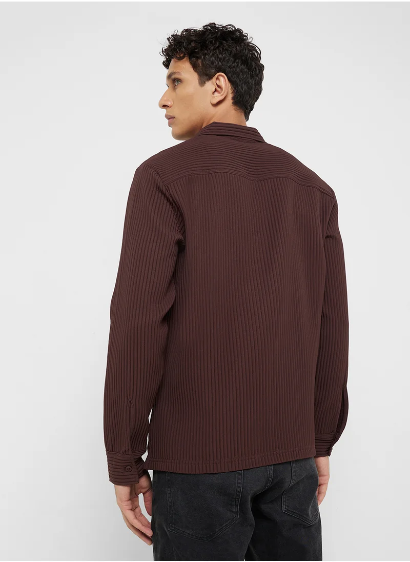 TOPMAN Long Sleeve Regular Fit Revere Plisse Shirt