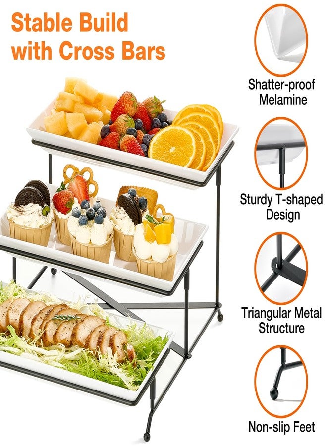 Mfacoy 3 Tier Serving Tray Set, 12" Tiered Serving Trays Platters, Reusable Serving Tray for Party, Collapsible Sturdier Stand with Stable Cross Bars, Serving Platters for Veggie, Fruit, Dessert - Image 4