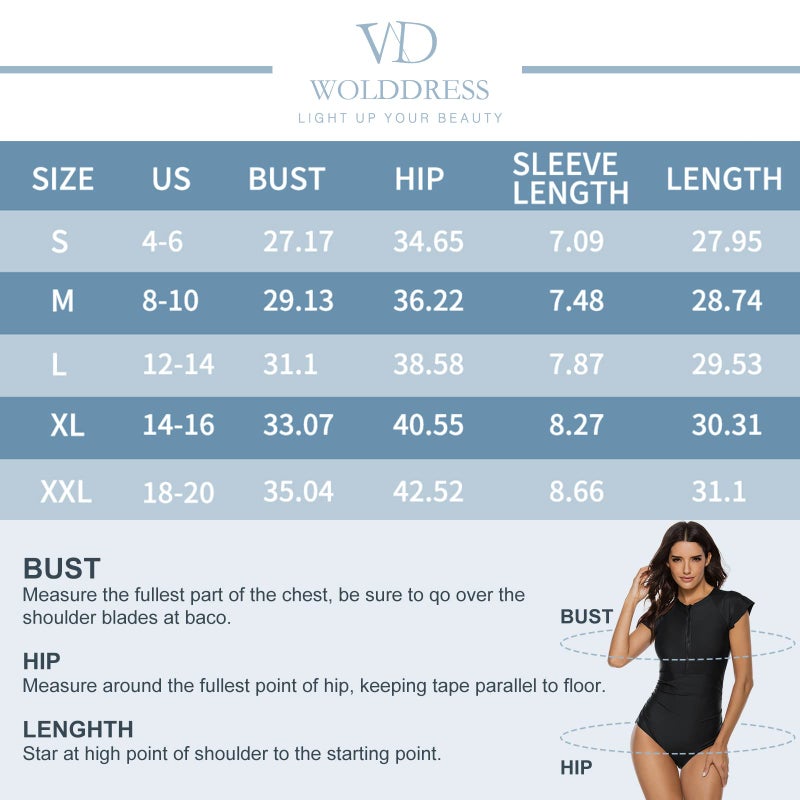 Wolddress Womens Zip Front One Piece Rashguard Surfing Sport Swimsuit Swimwear Flowers Navy M - Image 5