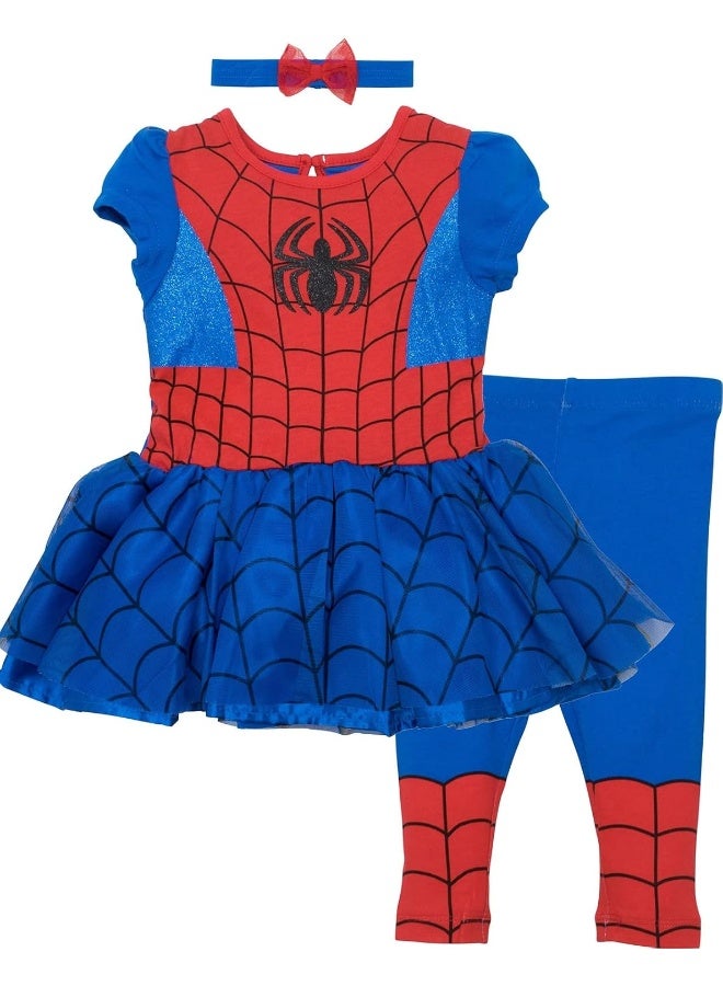 Marvel Spider-Man Toddler Girls Tulle Cosplay Dress Leggings and Headband 3 Piece 3T - Image 1