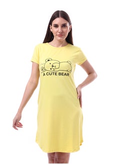 Andora Printed Pattern Short Sleeves Sleep Dress _ Yellow  - Image 1